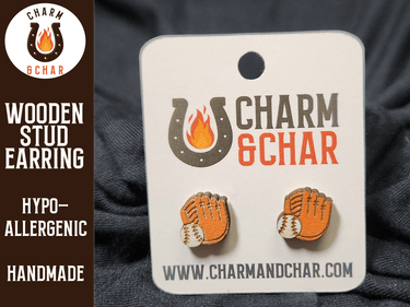 Baseball Glove and Baseball Wood Stud Earrings - Sports Fashion Earring - Stud Earring - Charm and Char
